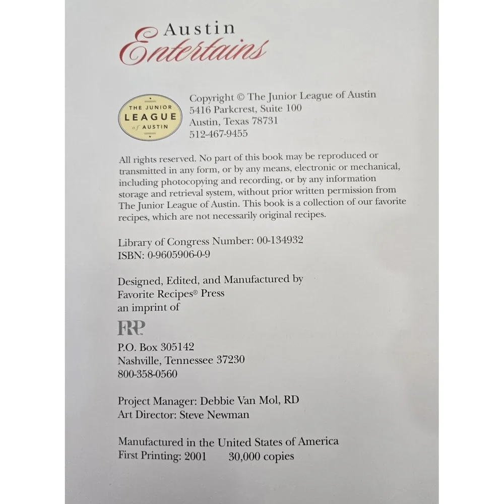Austin Entertains, Hardcover by Junior League of Austin Official Cookbook Austin